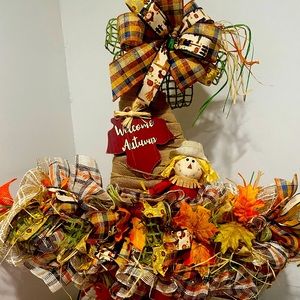 Fall scarecrow Wreath,Scarecrow Hat Wreath,Fall Decor,Fall Wreath